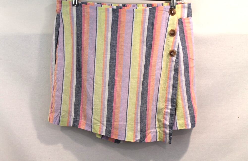 NY&C Linen Blend Skort Womens size XXL Striped Button Accent Front Pockets